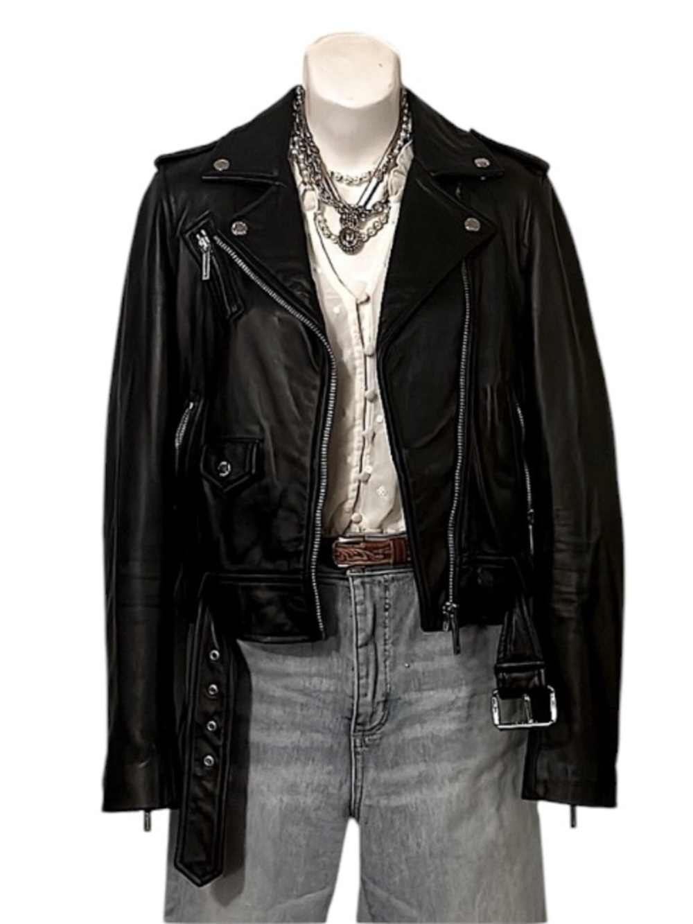 Michael Kors Woman’s Black Leather Cropped Moto Motorcycle Jacket Sz XS